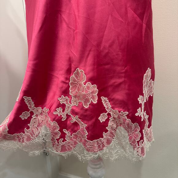 Victoria's Secret Hot Pink 2009 Lace Trim Satin Mini Slip Dress Chemise Sz Large - Picture 7 of 12